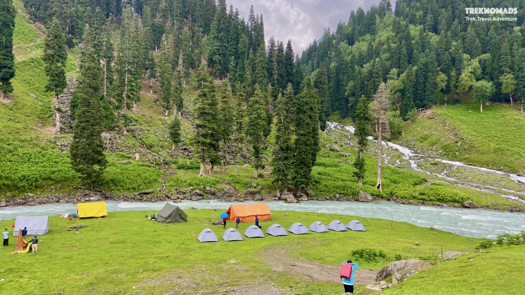 Our first campsite at Sitkari - 2 kms before Sonmarg. All Campsites during our trek had beautiful glacial streams and a surreal environment. Kashmir Great Lakes Trek, Premium