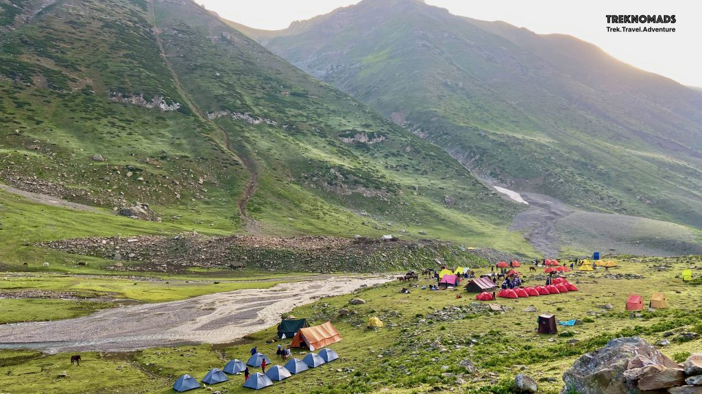 Nichnai Camp at the next morning. We were ready to cross our first pass at 4,100 meters today. Kashmir Great Lakes Trek - Premium