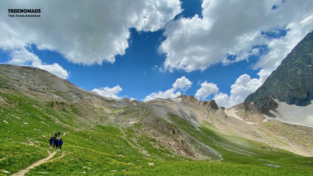 The Gadsar pass is seen towards the left of the photo. The height looks smaller in this pic. - Kashmir Great Lakes Trek, Premium