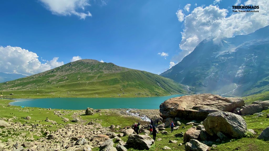 Nandkol Lake. We had gone to Gangbal lake after climbing down from the pass. After sightseeing and photography, we walked towards Nandkol lake. Our campsite was near this lake. - Kashmir Great Lakes Trek, Premium