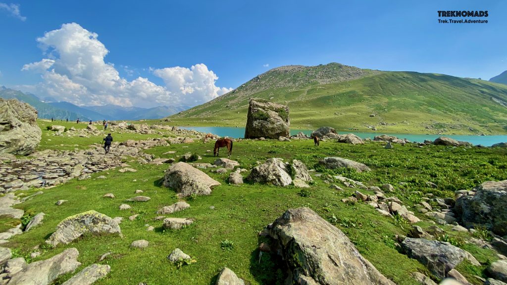 Beautiful landscape at Nandkol Lake. We visited Gangbal lake from after descending from the Satsar Pass and then crossed over the ridge to Nandkol lake. - Kashmir Great Lakes Trek, Premium
