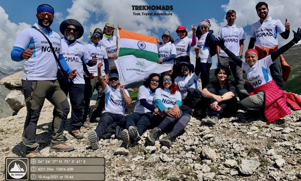 A proud moment - the highest point in our trek. Gadsar Pass at 4,211 Meters above sea level. - Kashmir Great Lakes Trek, Premium