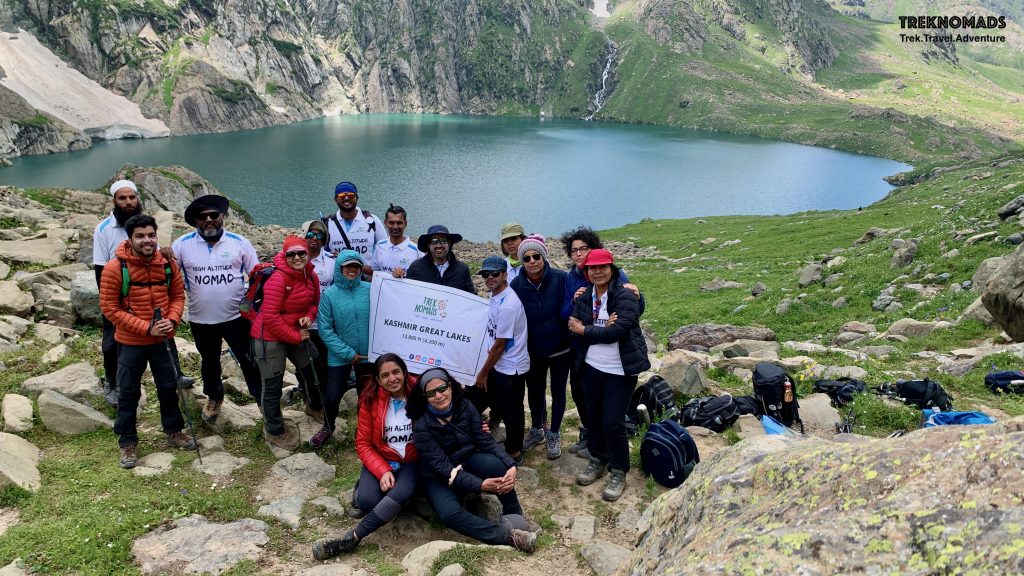 The mighty Gangbal lake in the background. We had our packed lunch at this picturaque location. The lake is huge and the photograph does not potray the magnitude of the surroundings. - Kashmir Great Lakes Trek, Premium