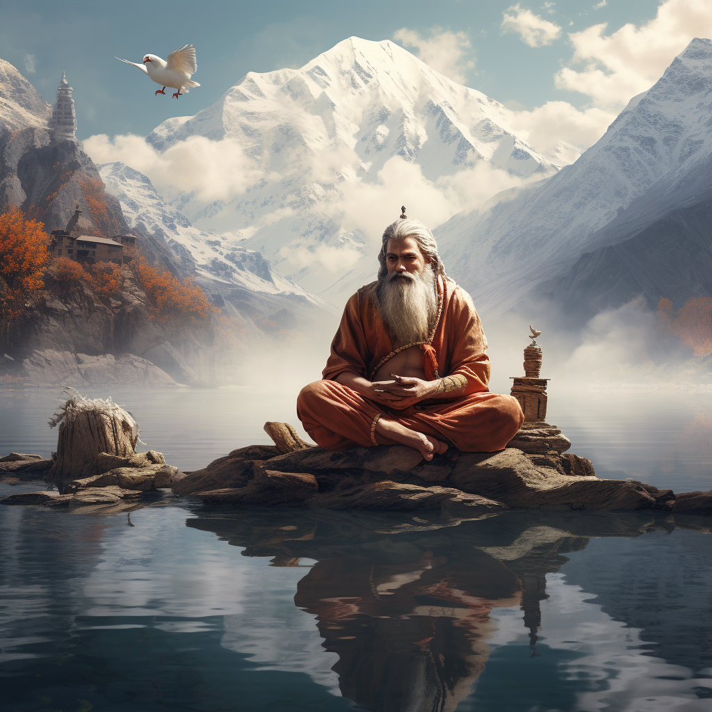  Lakes and Legends: Artistic Impression of Lord Brahma meditating at the Brahmatal Lake